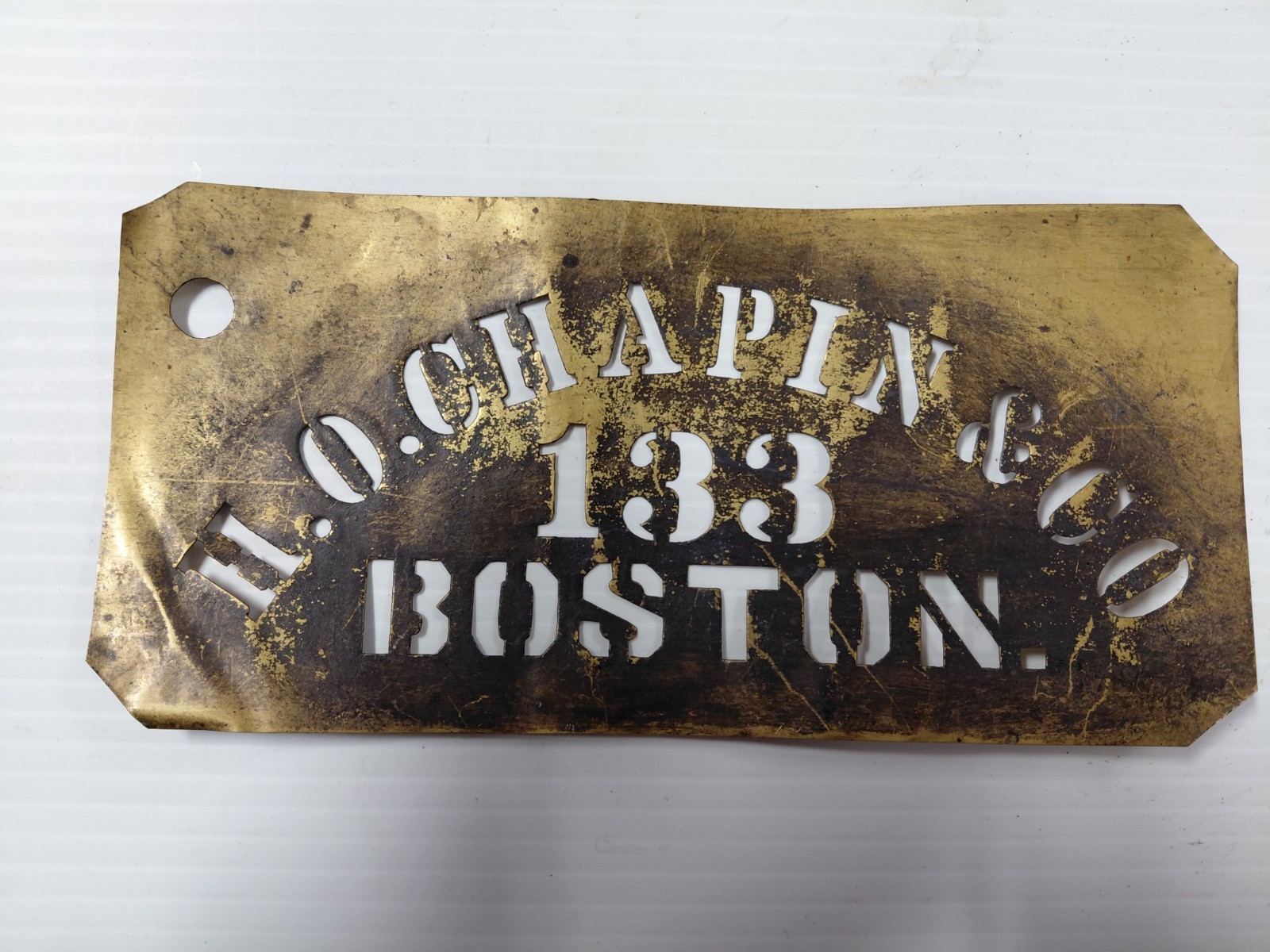 Antique Brass merchant Crate Stencil H.O. CHAPIN & Co. 133 Boston 1890’s