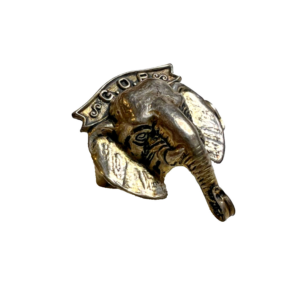 Antique Sterling GOP Elephant Lapel Pin c. 1900–1925  Republican Party Political