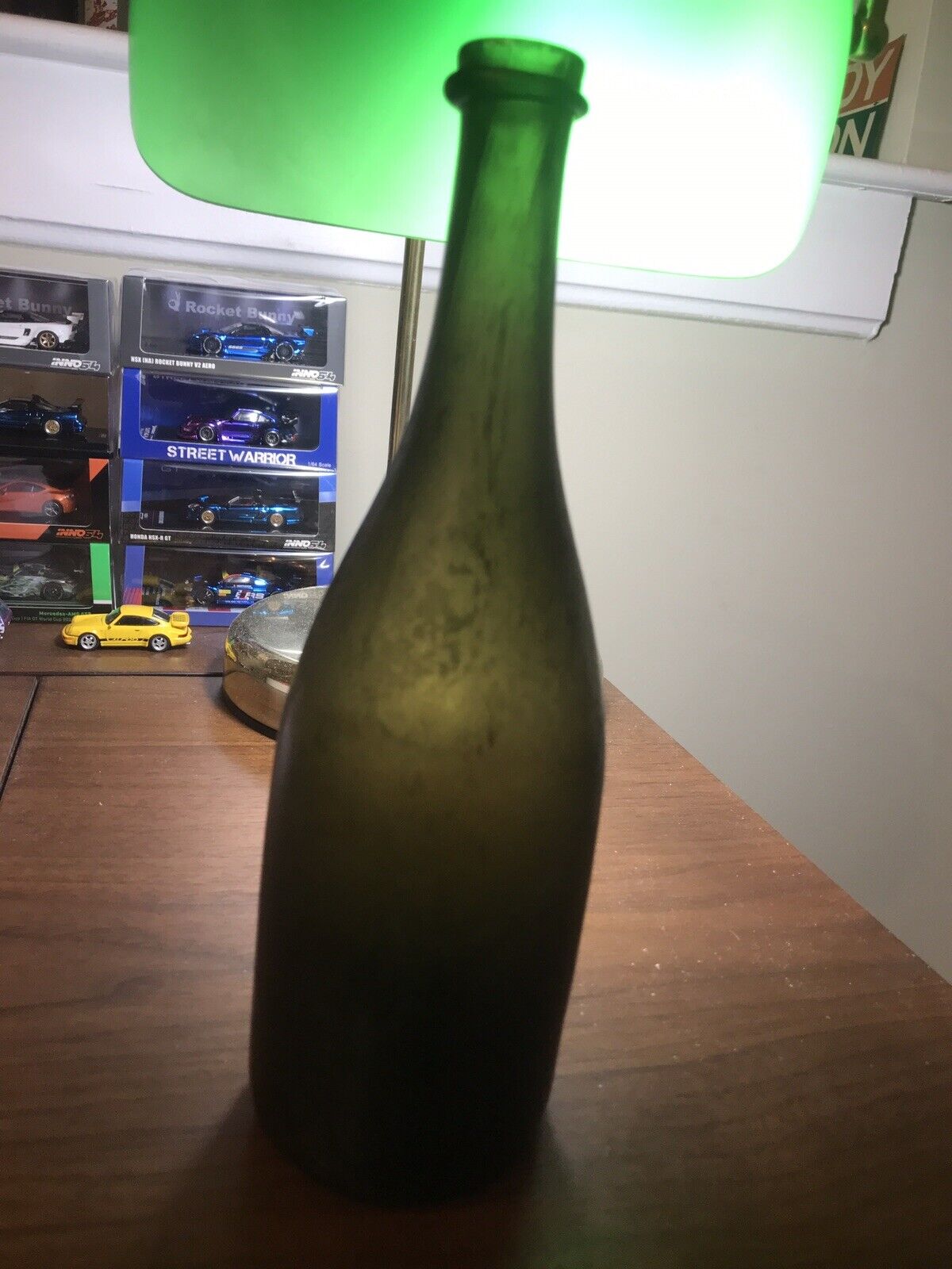 Antique Hand-blown Glass Champagne Bottle, 1830-1860s Iron Pontil Crude Thick