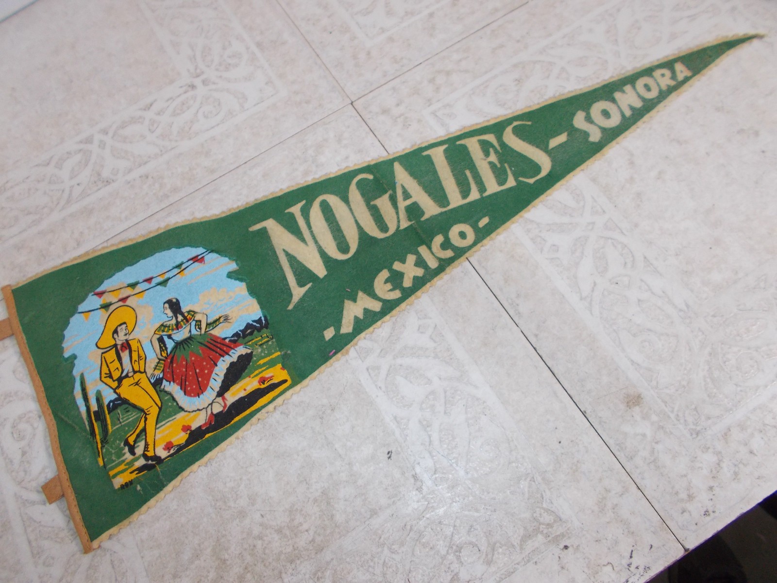 Vintage Nogales-Sonora Mexico Felt Pennant Flag 18 Inch 50- 60\'s