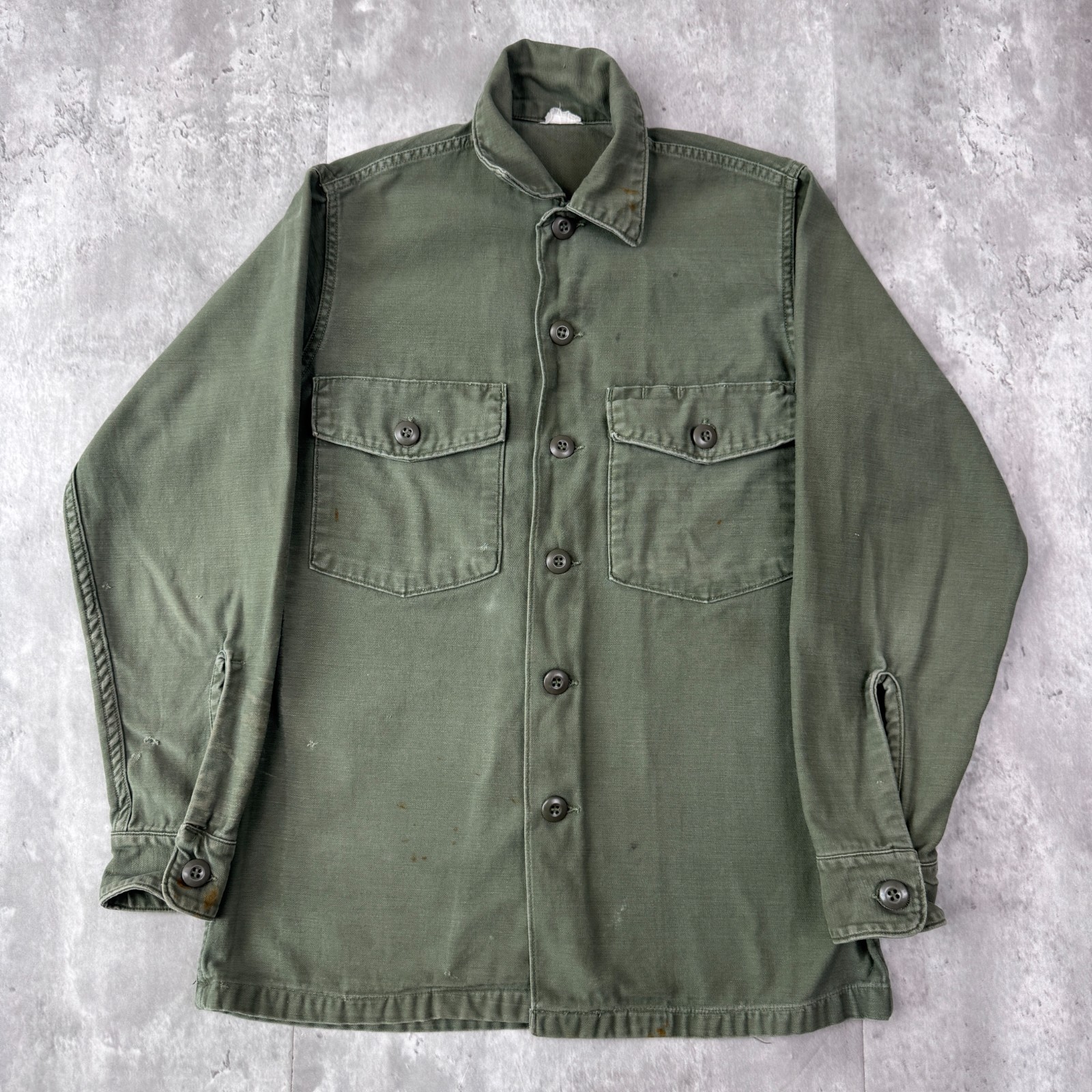 Vintage OG 107 Fatigue Shirt Mens S Olive Green Cotton Military Utility Button
