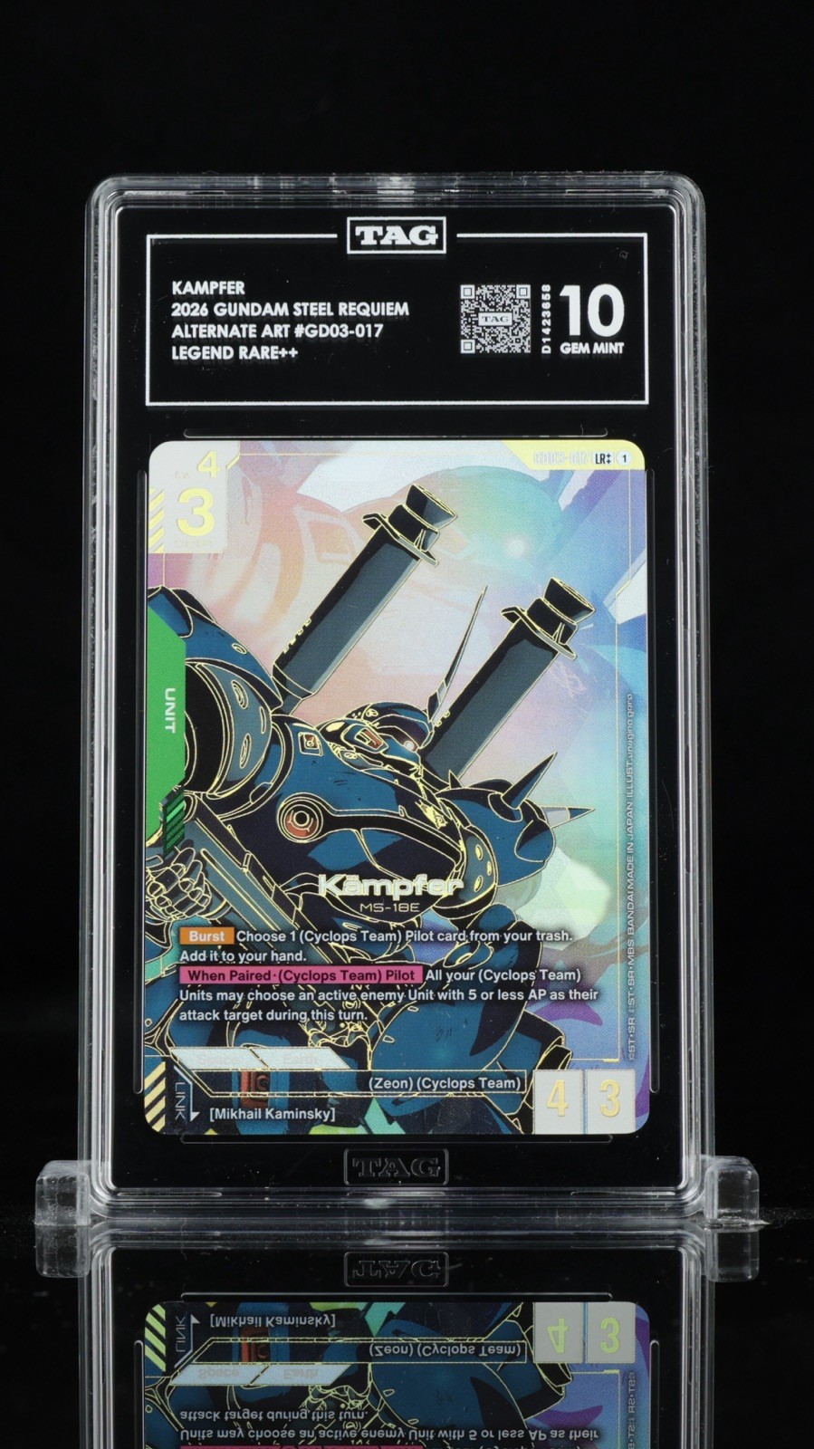 HIGHEST GRADED GUNDAM GD03-STEEL REQUIEM LEGEND RARE LR++ #017 KAMPFER TAG 10