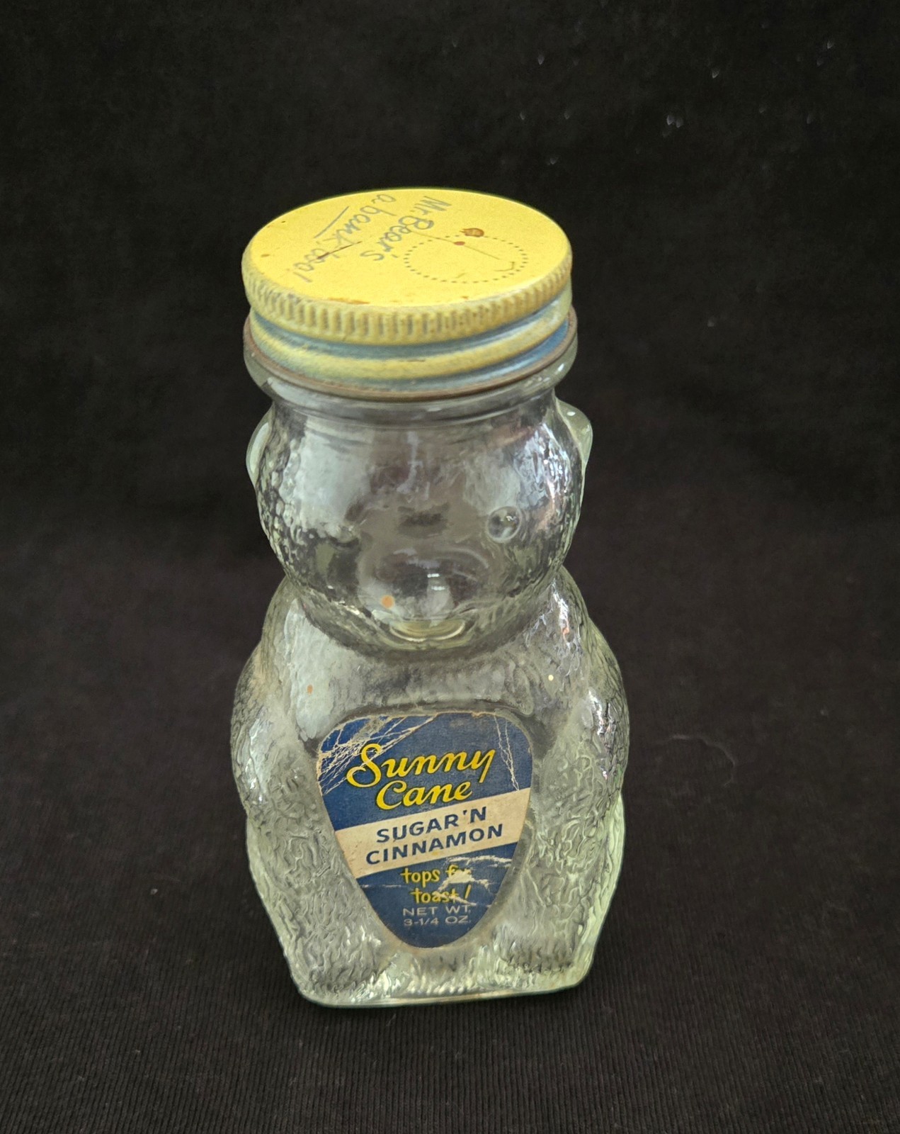 Vtg  Sunny Cane Sugar 'N Cinnamon Bear Bottle Original labels Green and Yellow