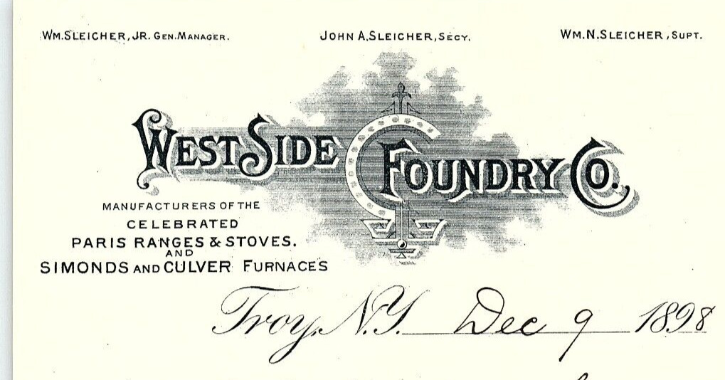 1898 WESTSIDE FOUNDRY CO RANGES & STOVES TROY NEW YORK INVOICE BILLHEAD Z5893