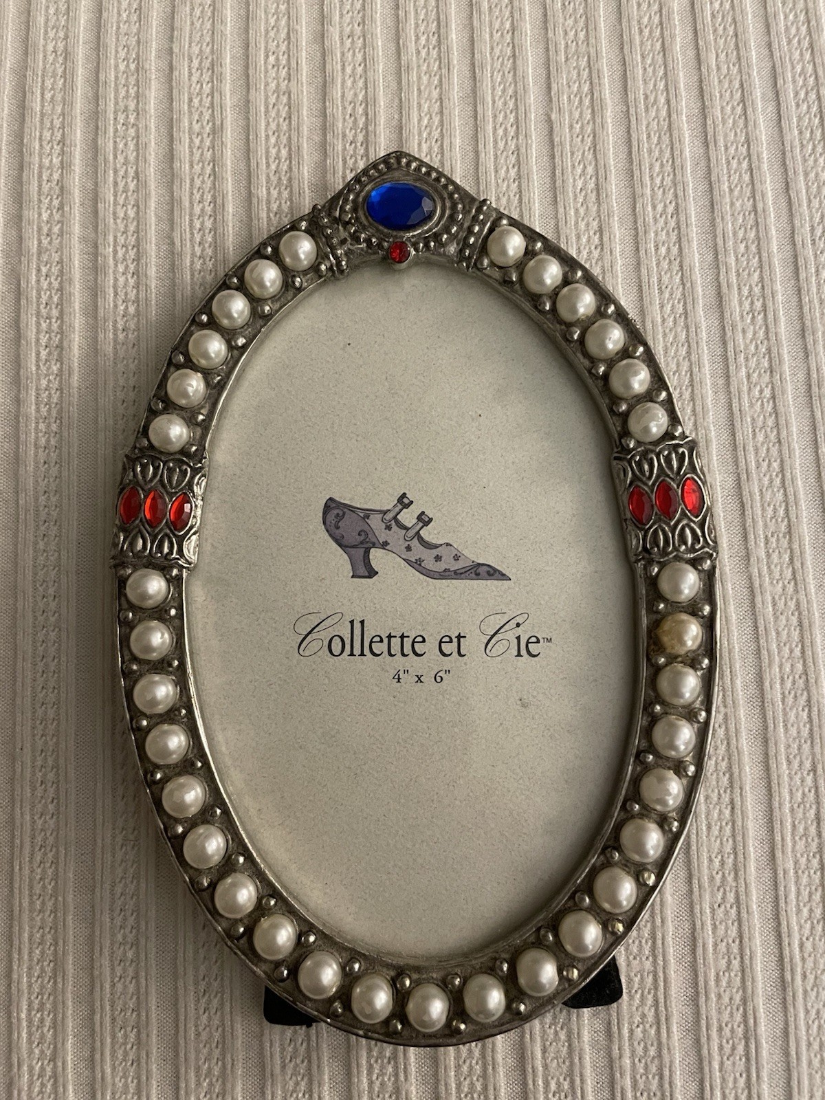 Collette et Cie 4x6 Oval Silver Metal Picture Frame w/ Pearl Gems Victorian Collette et Cie 4x6 Oval Silver Metal Picture Frame w/ Pearl Gems Victorian