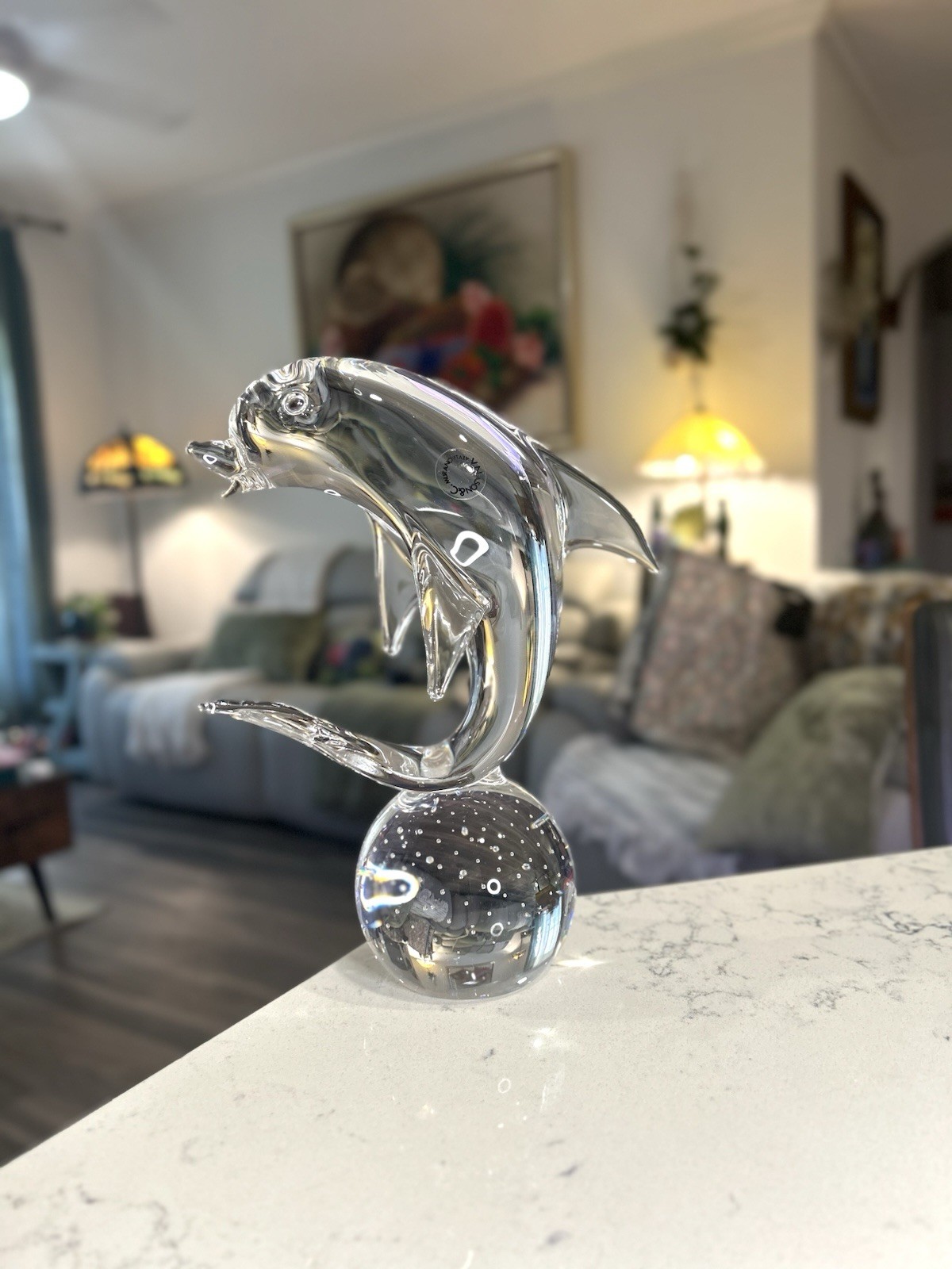 Vintage Murano Glass Dolphin Figurine V. Nason & C. Clear, Controlled Bubbles Vintage Murano Glass Dolphin Figurine V. Nason & C. Clear, Controlled Bubbles