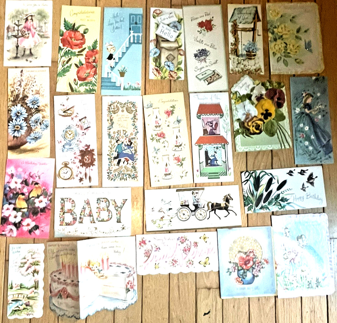 Vintage 1960’s All Occasion Unused Lot of 23 Greeting Cards  Glitter Pop Out Env