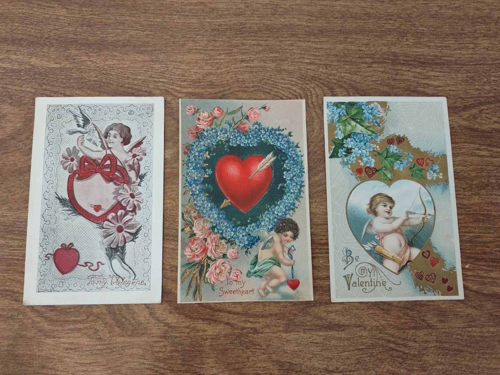 Set of 3 Vintage Postcards Valentine\'s Day 1909, 1908, & unknown, all 3 in VGC Set of 3 Vintage Postcards Valentine\'s Day 1909, 1908, & unknown, all 3 in VGC