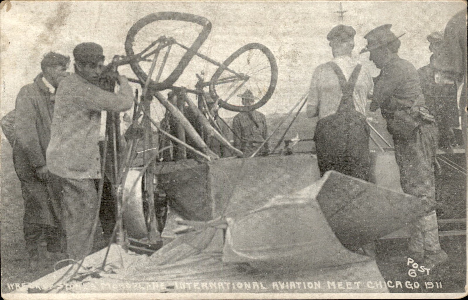 Chicago IL Airplane Crash Pioneer Aviation Meet Monoplane c1911 Vintage Postcard