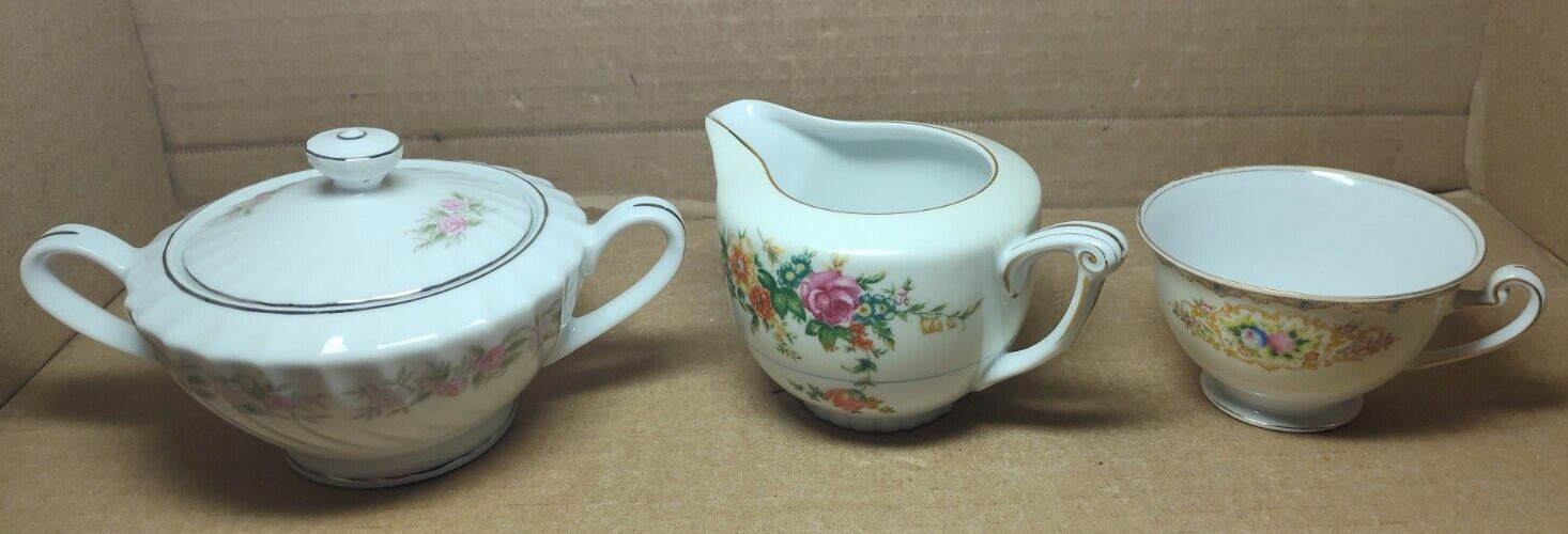lot of 3 Fine China Porcelain Tea Set Pieces Cup Creamer Sugar Merivale Imperial