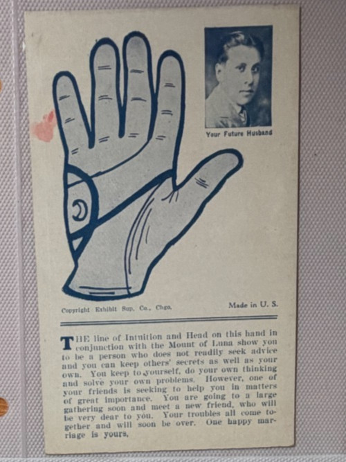 Palmistry Cards 1930s of Your Future Husband Fortune Teller Exhibit,  Chicago