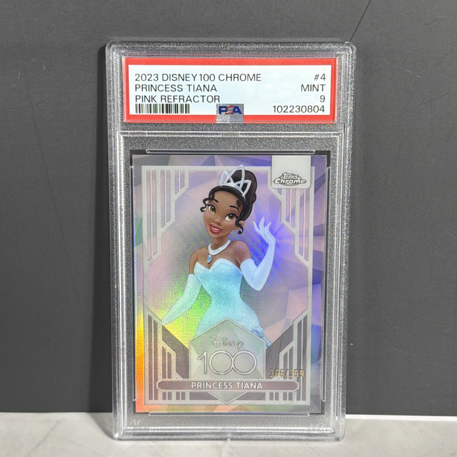 2023 Topps Chrome Disney 100 Princess Tiana Pink Refractor #/399 PSA 9
