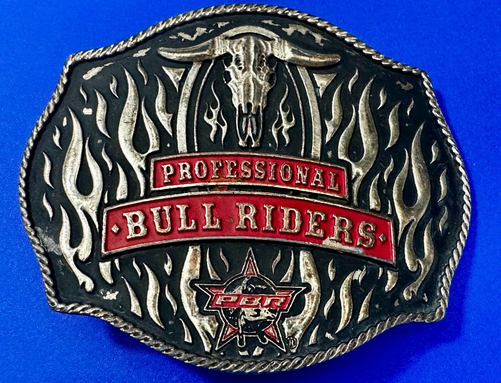 PBR Professional Bull Riders 2014 Flames Skull Montana Silversmiths Belt Buckle