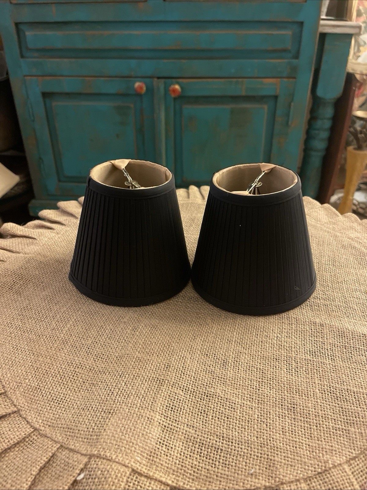 Mini Black Satin Pleated Lamp Shades - Set Of 2 For Chandelier Clip On New