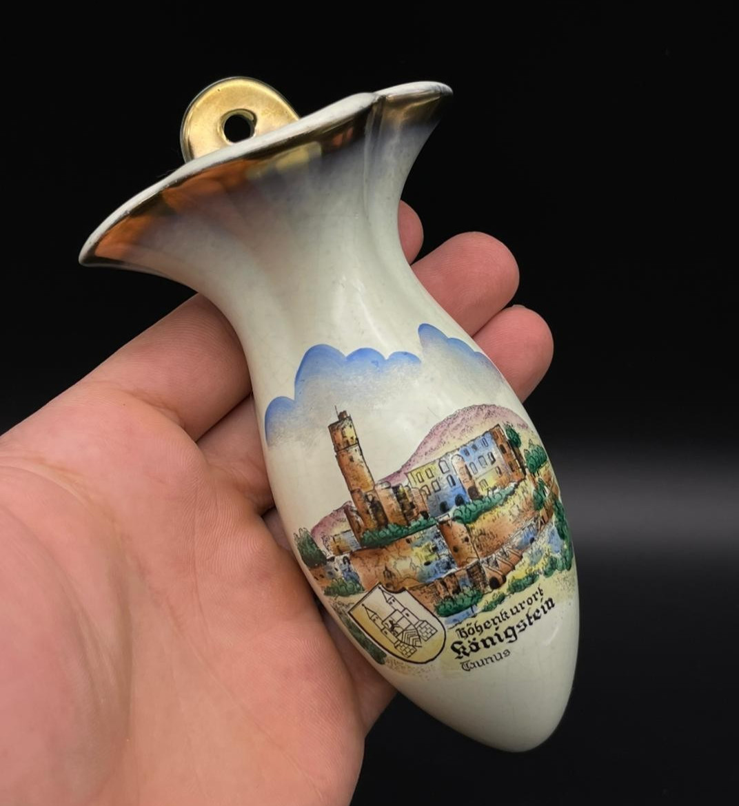 Vintage German Souvenir Vase Königstein im Taunus Hand Painted Ceramic 1004⭐