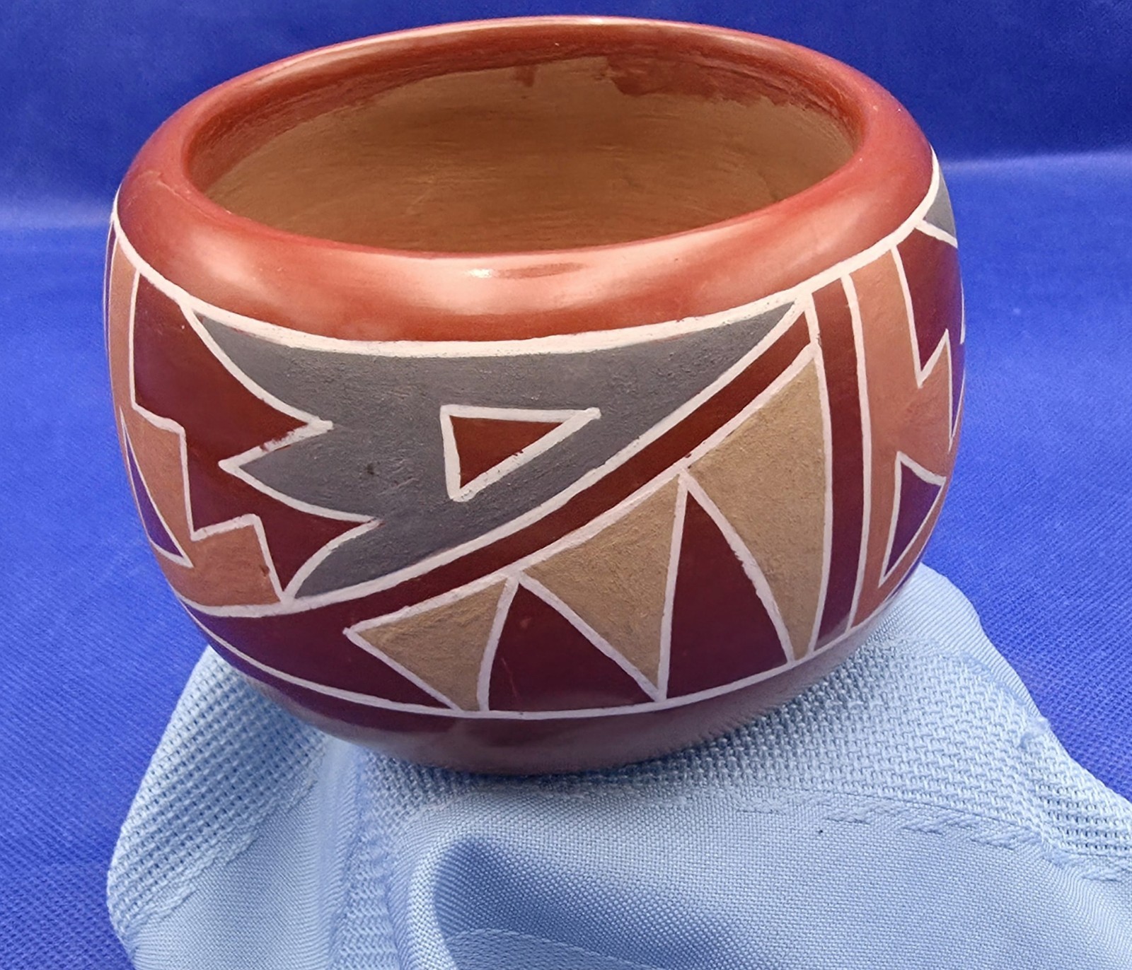 Rare Anna Archuleta Polychrome Redware Santa Clara Pueblo Decorated Bowl