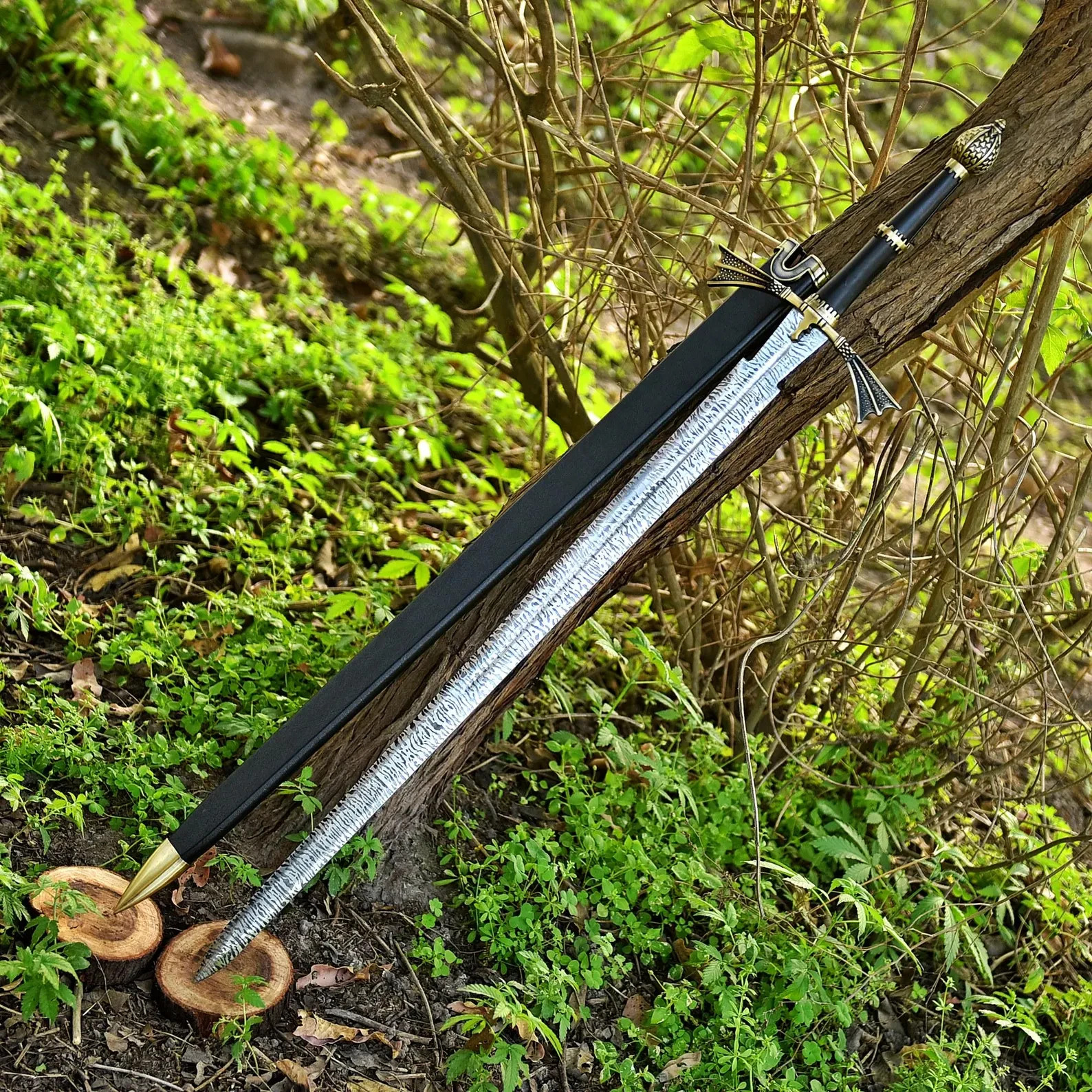 Handcrafted Steel Dark Sister Sword | Medieval Fantasy Collectible with Leather 