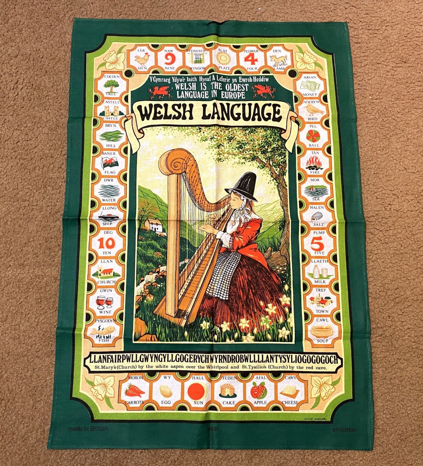 Vintage Clive Mayor Welsh Language Tea Hand Towel British Mad Vintage Clive Mayor Welsh Language Tea Hand Towel British Mad