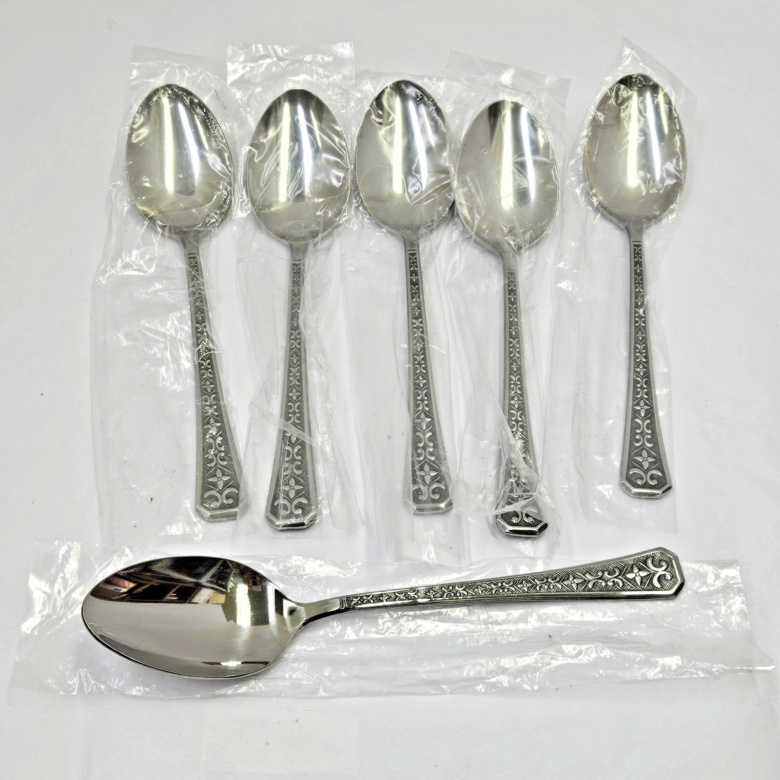 Set Of 6 NOS Vintage Interpur Florenz Table Spoons Gothic Stainless