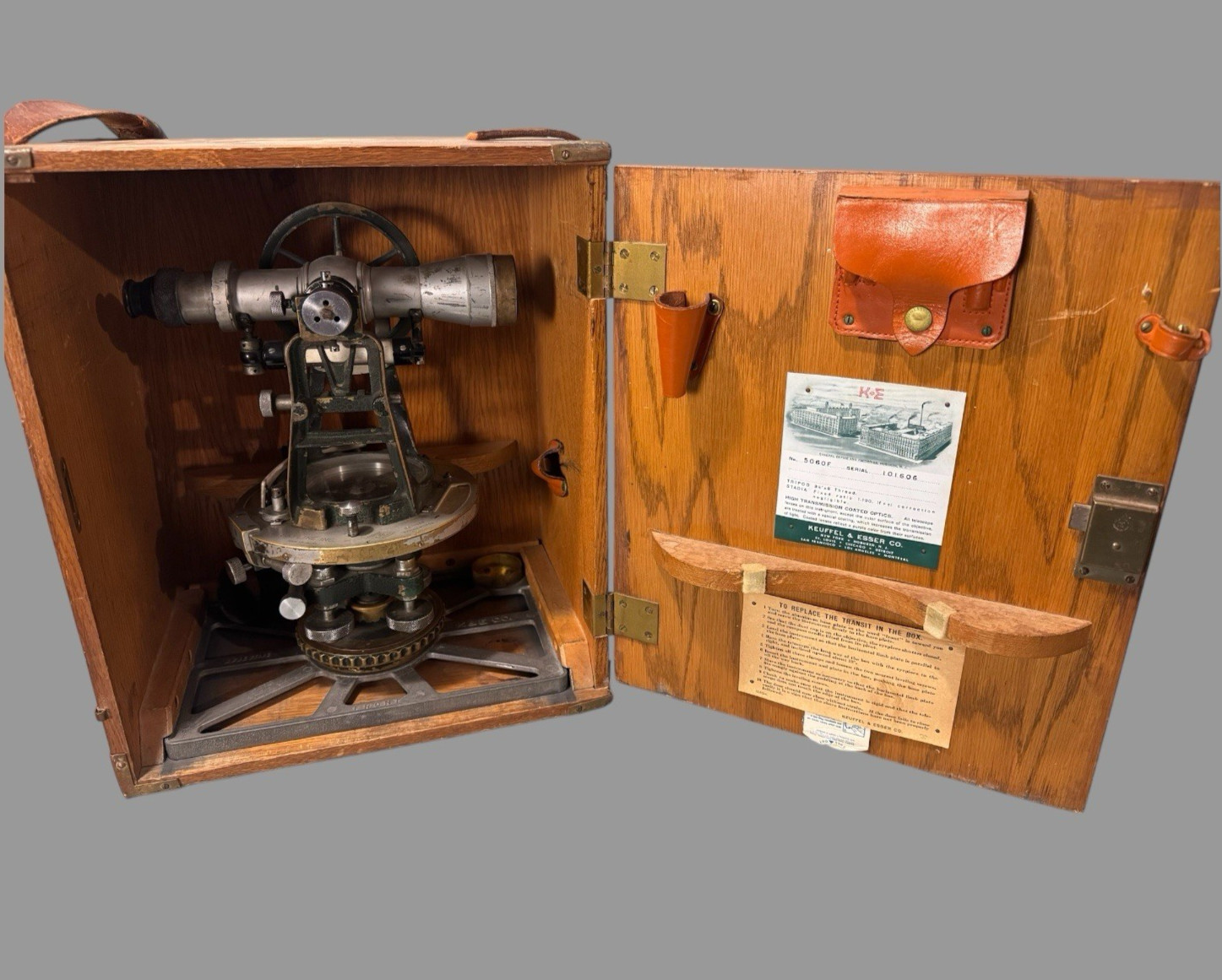 Vintage K&E Keuffel & Esser Co. Skyline Inc. Surveyor Transit Level w Oak Case
