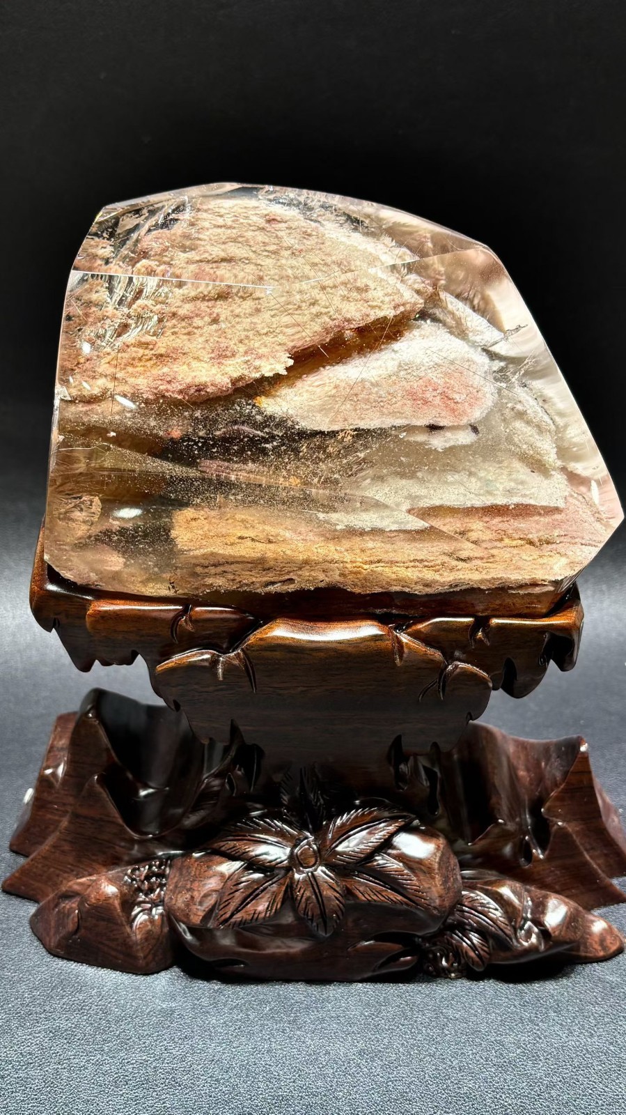 8.42lb Rare Natural Ghost+Rutilated Quartz Crystal Mineral specimens Decor+Stand