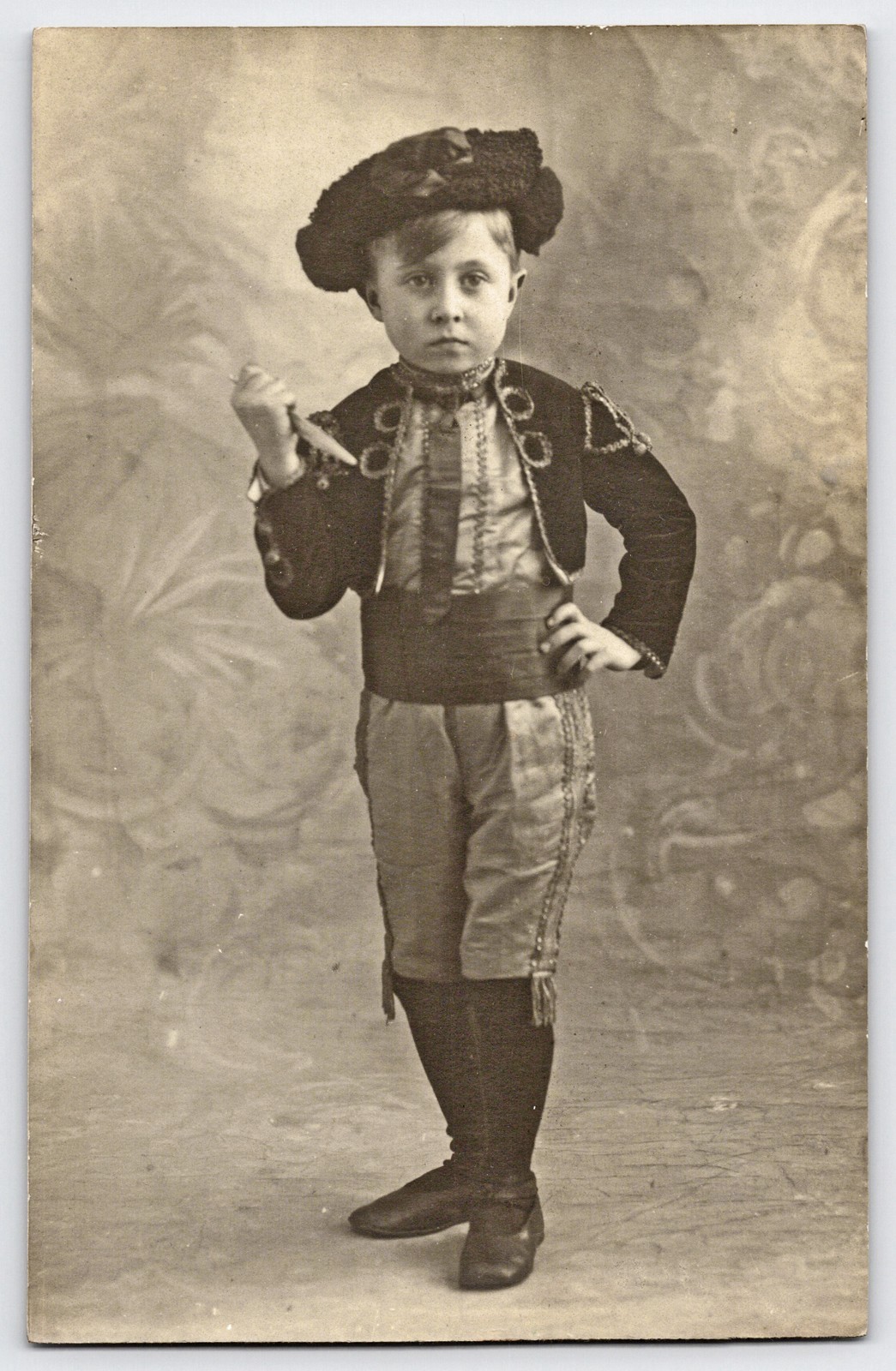 Antiq RPPC Boy Matador Creepy Costume Knife Spooky Torero Halloween Photo c1910