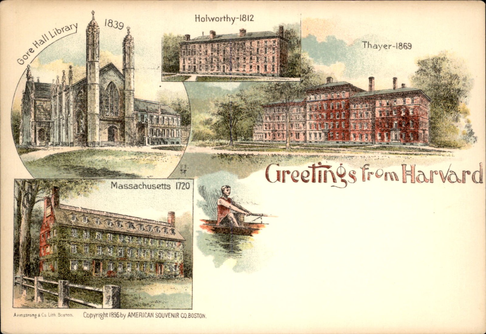 Cambridge MA Greetings from Harvard American Souvenir Co. c1896 Vintage Postcard