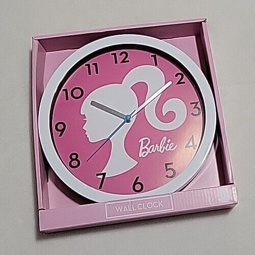 BARBIE Silhouette Wall Clock Mattel Hot Pink Analog Large Numbers New NIB HTF