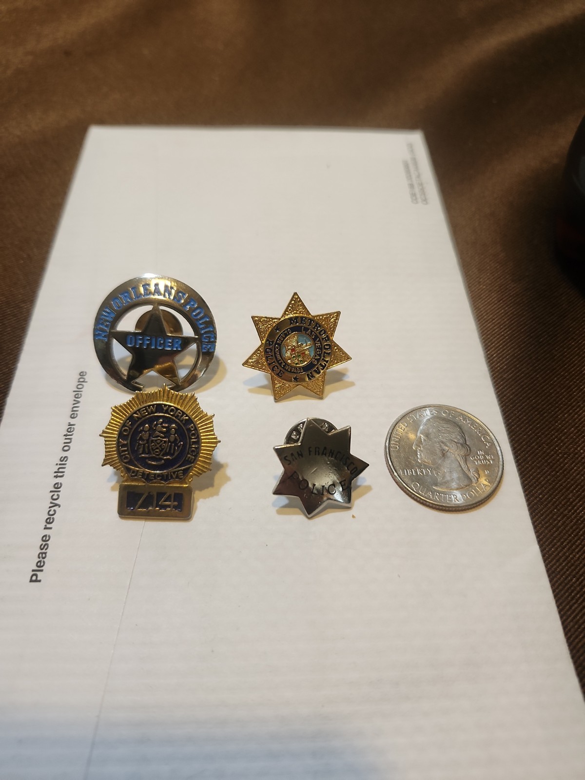 Lot Of 4 Vintage Police Pins New York New Orleans Las Vegas San Francisco 