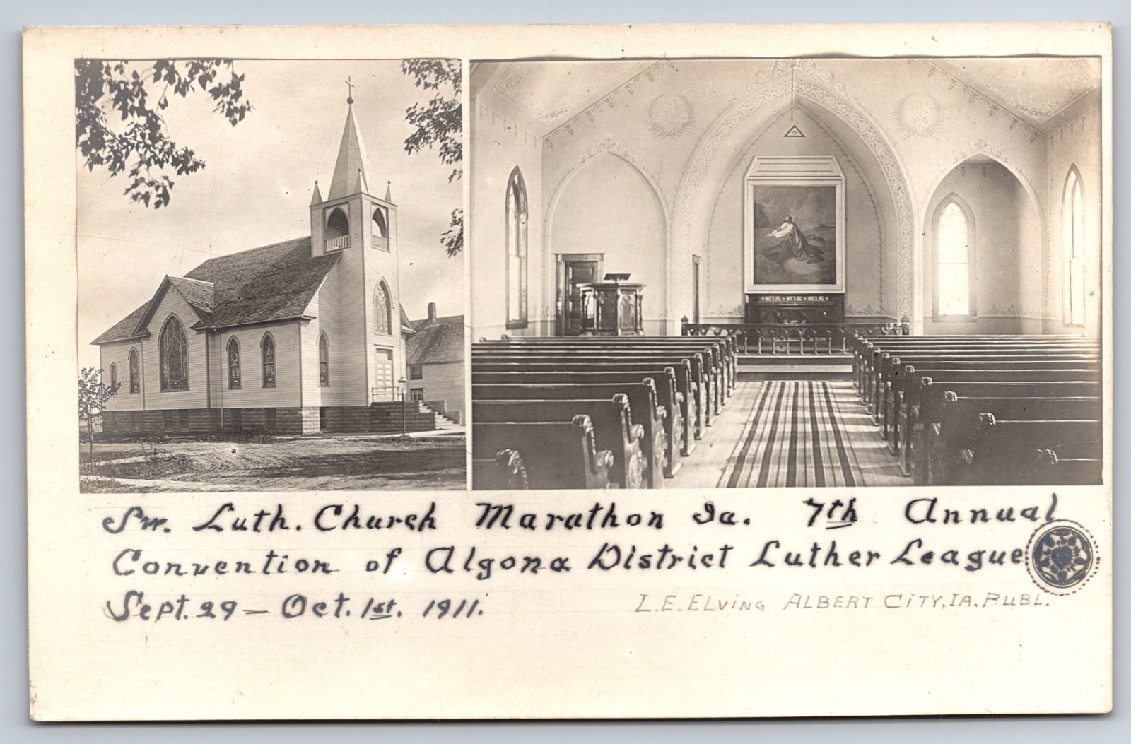 Marathon Iowa Swedish Lutheran Church Luther League Convention Real Photo RPPC