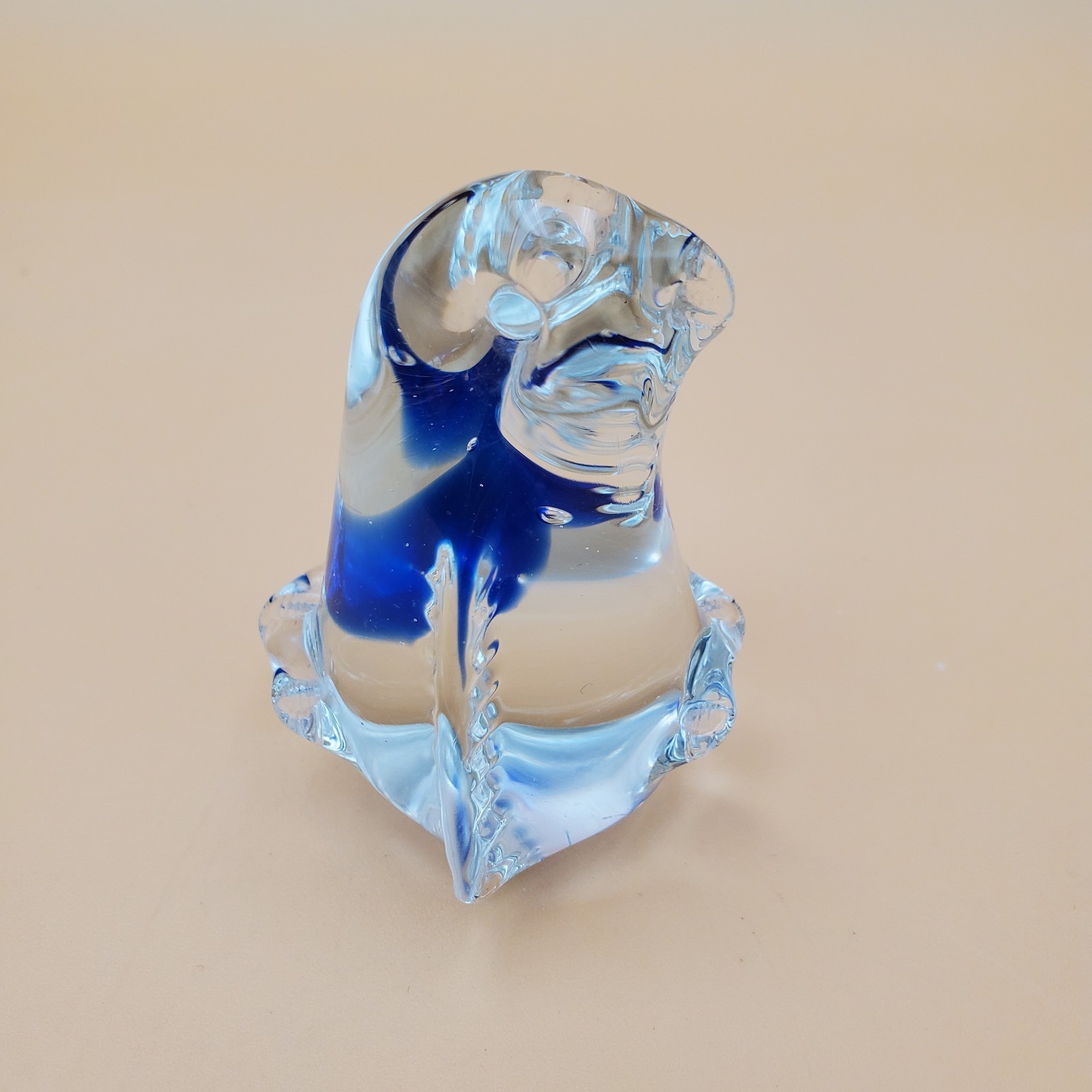 Penguin Paperweight Figurine Cobalt Clear Bird Figurine 2.5” Glass
