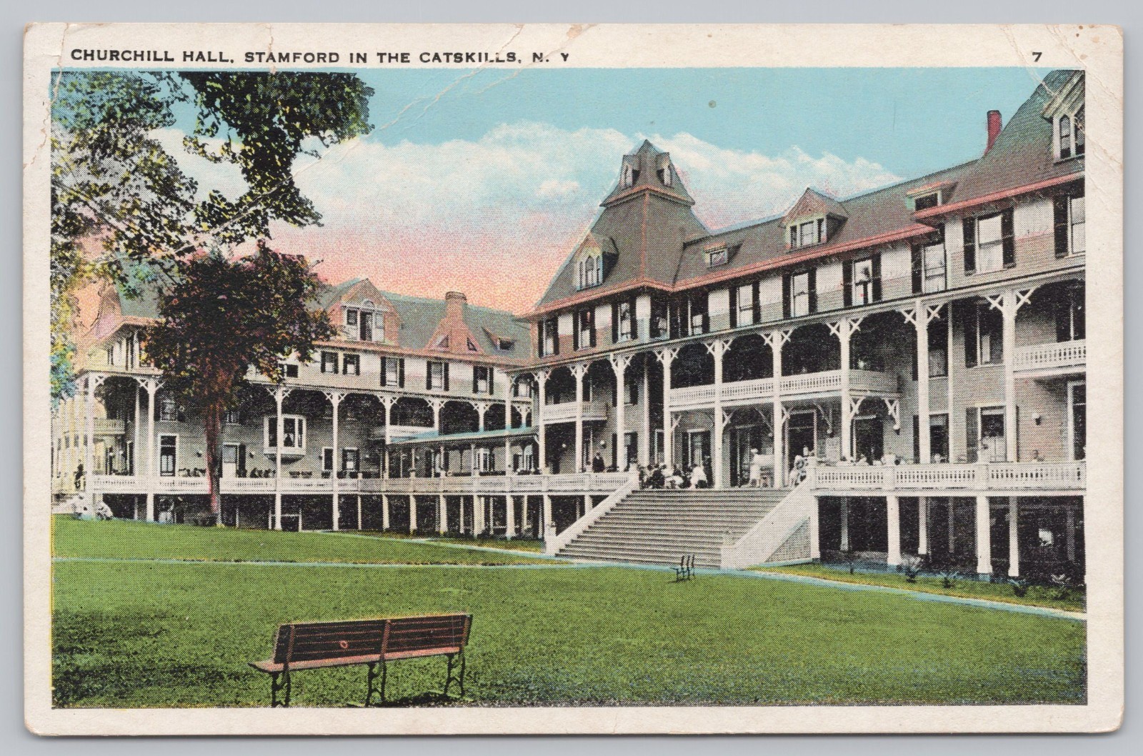 Churchill Hall, Stamford in the Catskills NY New York 1939 Postcard White Border