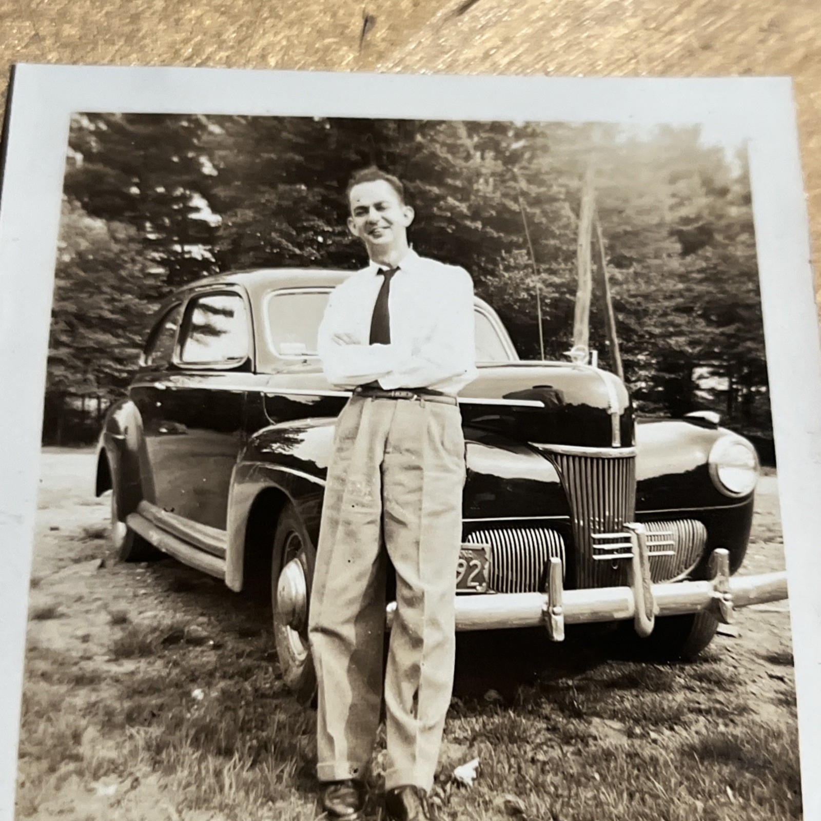 Vintage Snapshot Old Classic Car 1940s Ford Proud Man Old Classic Car -- U3