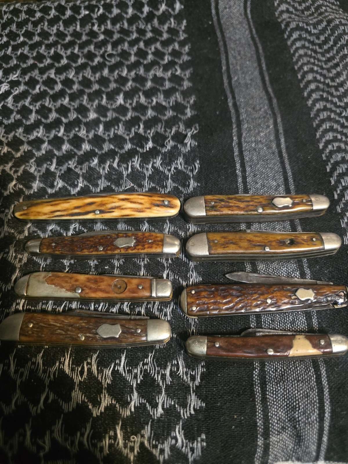 VINTAGE STAG HANDLE POCKET KNIFE LOT REMINGTON BOKER JORDAN ETC LOT FOR REPAIR 