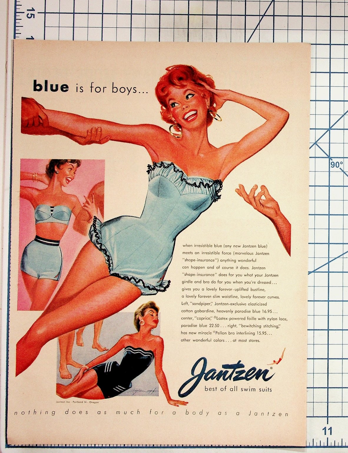 Vintage 1950s Jantzen Swimsuit Ad Art Blue Is For Boys Print Advertisement Vintage 1950s Jantzen Swimsuit Ad Art Blue Is For Boys Print Advertisement