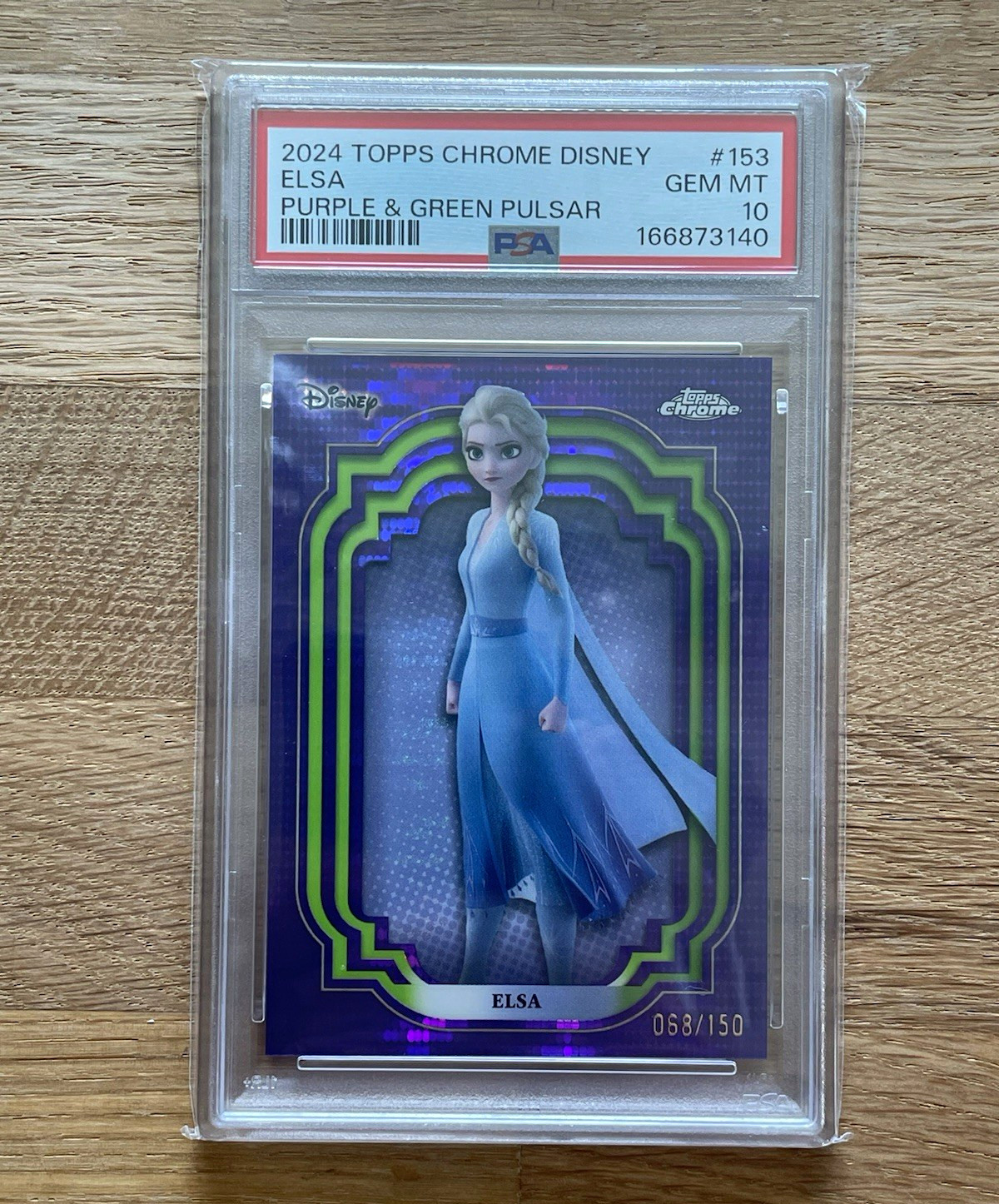 Topps 2024 Topps Chrome Disney Purple & Green Pulsar /150 Elsa #153 PSA 10
