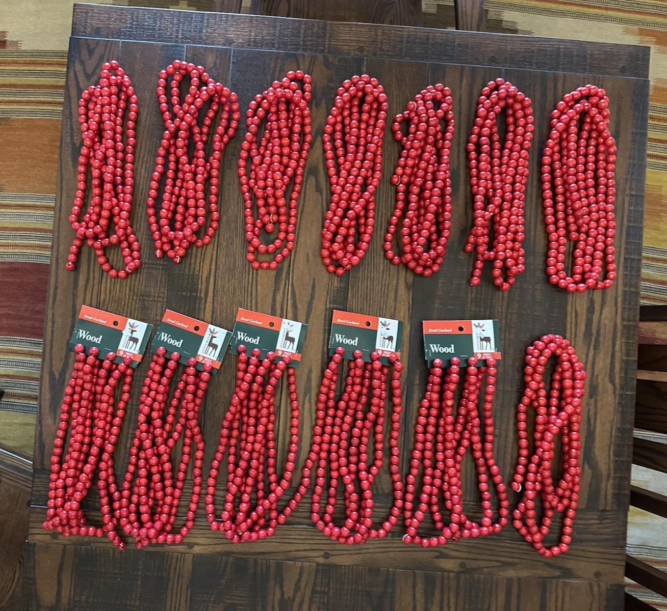 13 Strands (5 NWT) Vint Red Cranberry Wooden Beads Christmas Garland Strand 9\'ea
