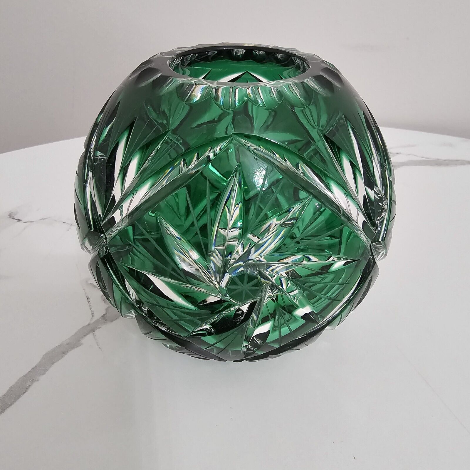 Nachmann Small Crystal Vase With Green Overlay