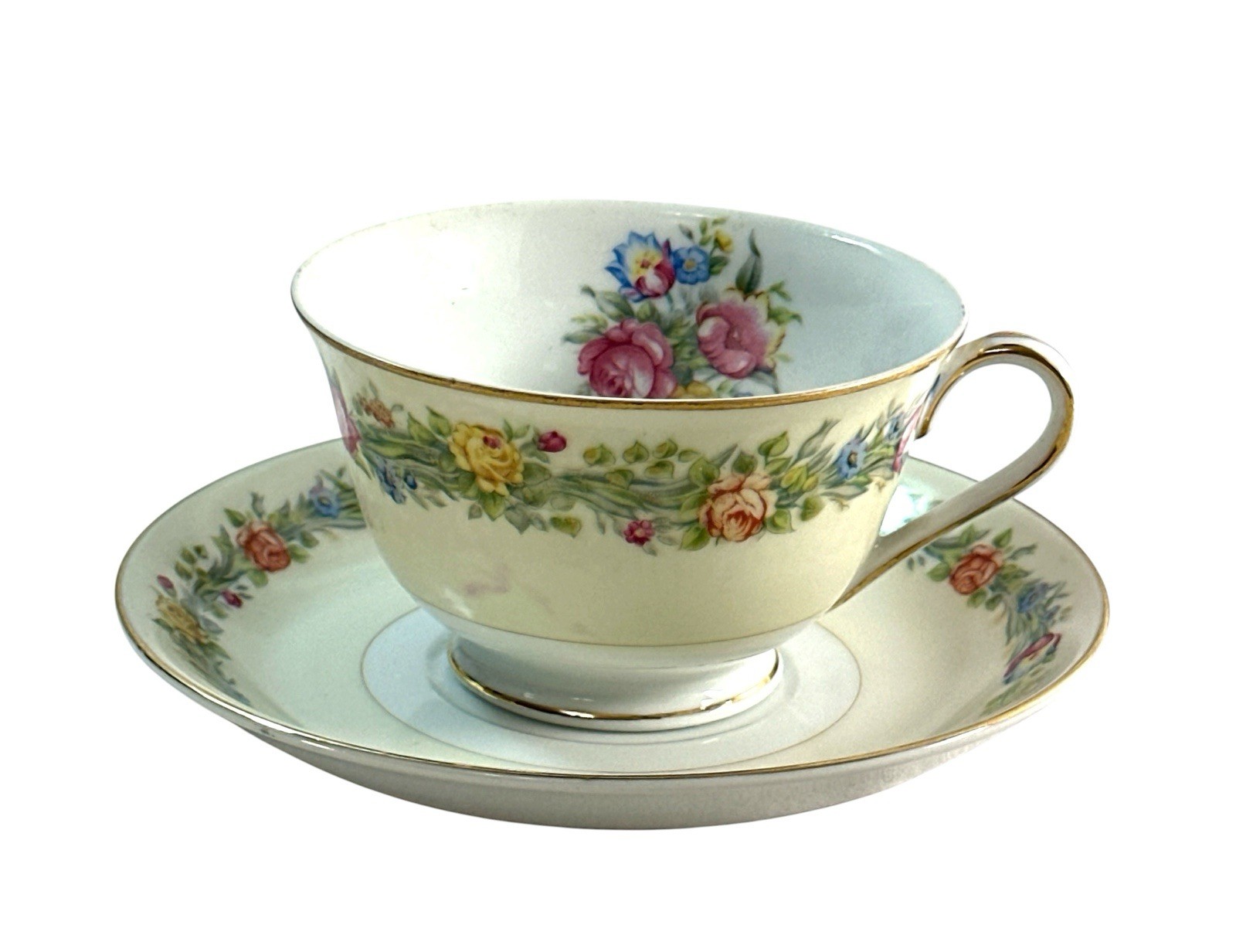 Vintage Aladdin Stafford Teacup & Saucer Floral Occupied Japan 1945–1952
