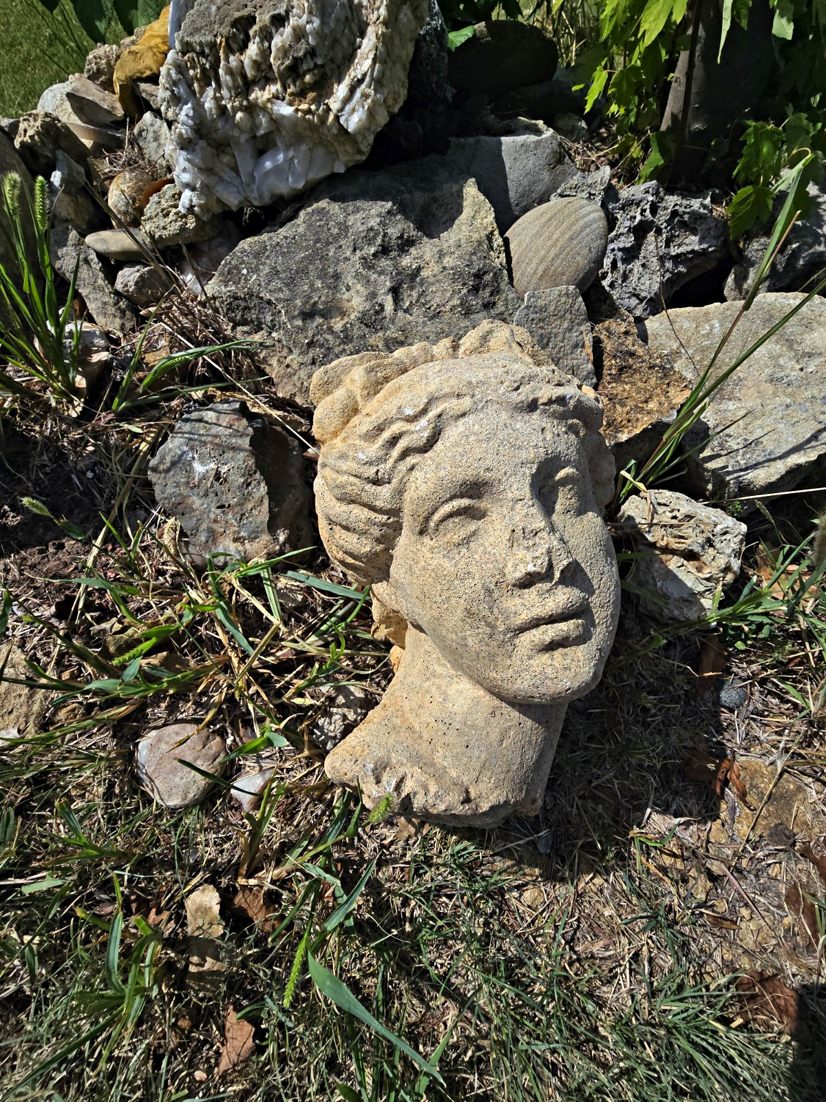 vtg Stone cast Concrete cement garden Goddess Woman Head Bust Sculpture antique