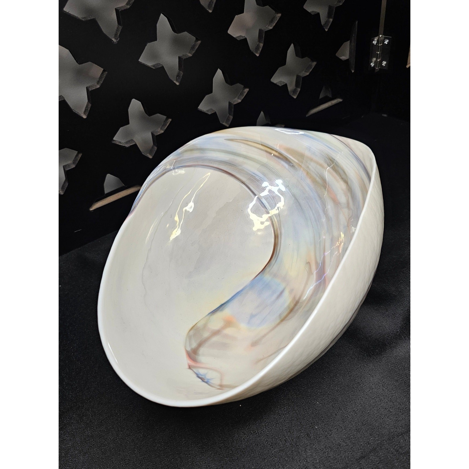 Fossili Murano Folded Glass Bowl Handmade Iridescent Ivory Glass