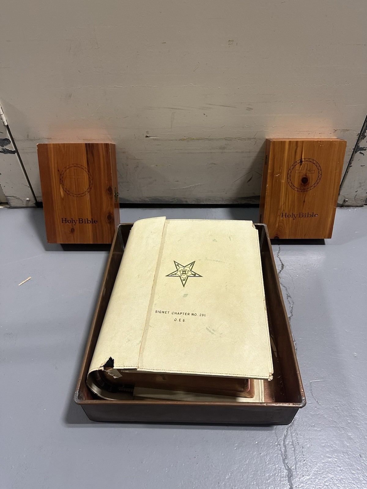 Vintage 3 Holy Bibles Lot OES Order Eastern Star Presentation Wood Cases NY