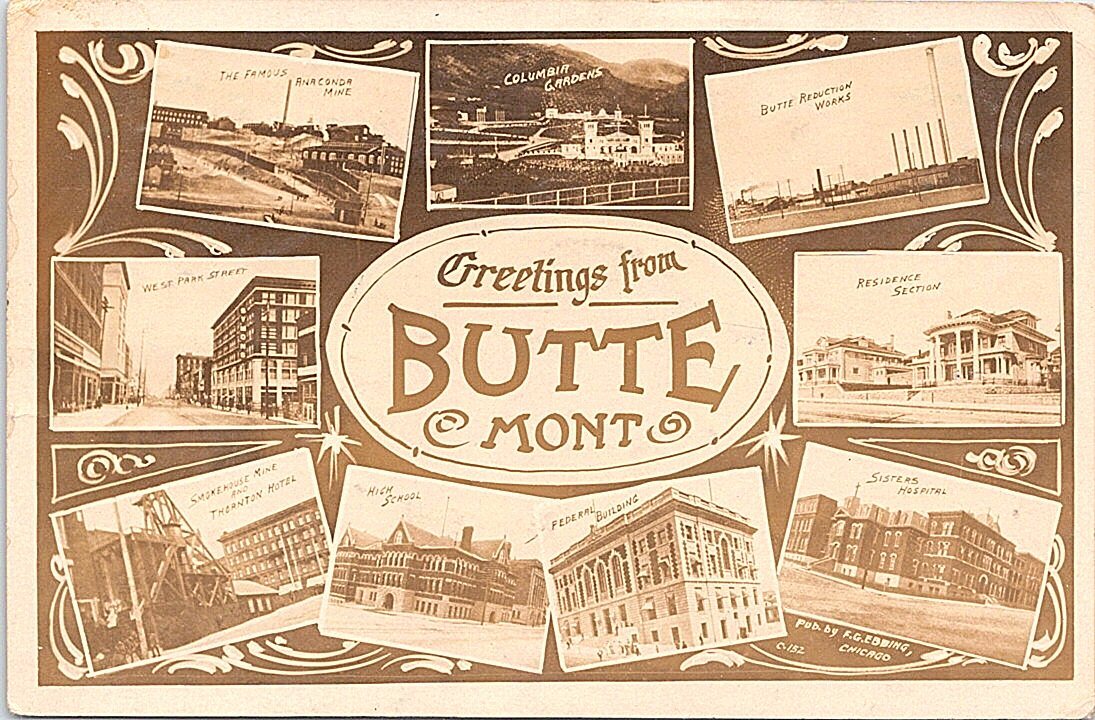 RPPC Butte Montana 9-Photo Collage Post Card Town Views 1909