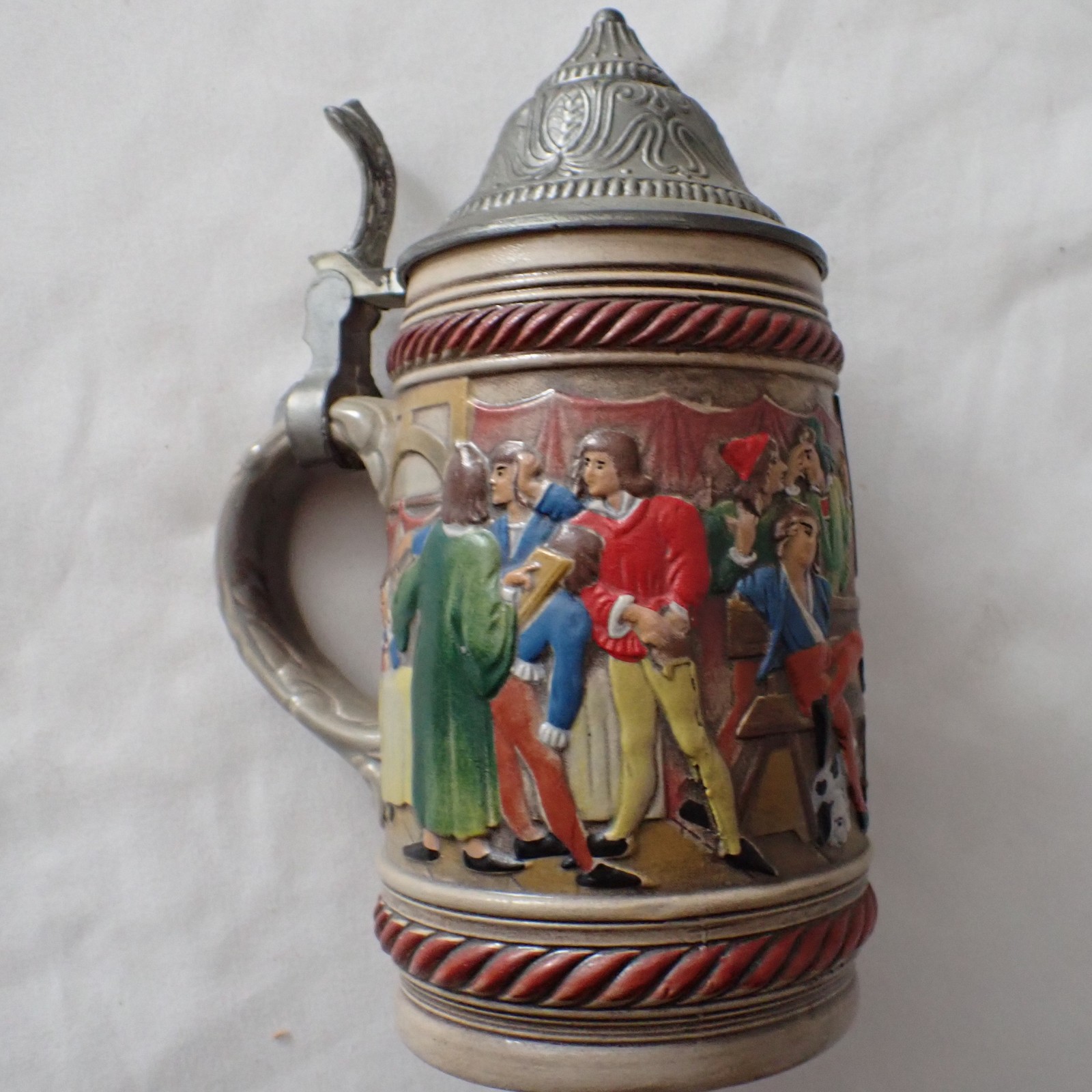 Vintage Gerz West German Relief Beer Stein 1/4 L Pewter Lid Tavern Scene Gerzit