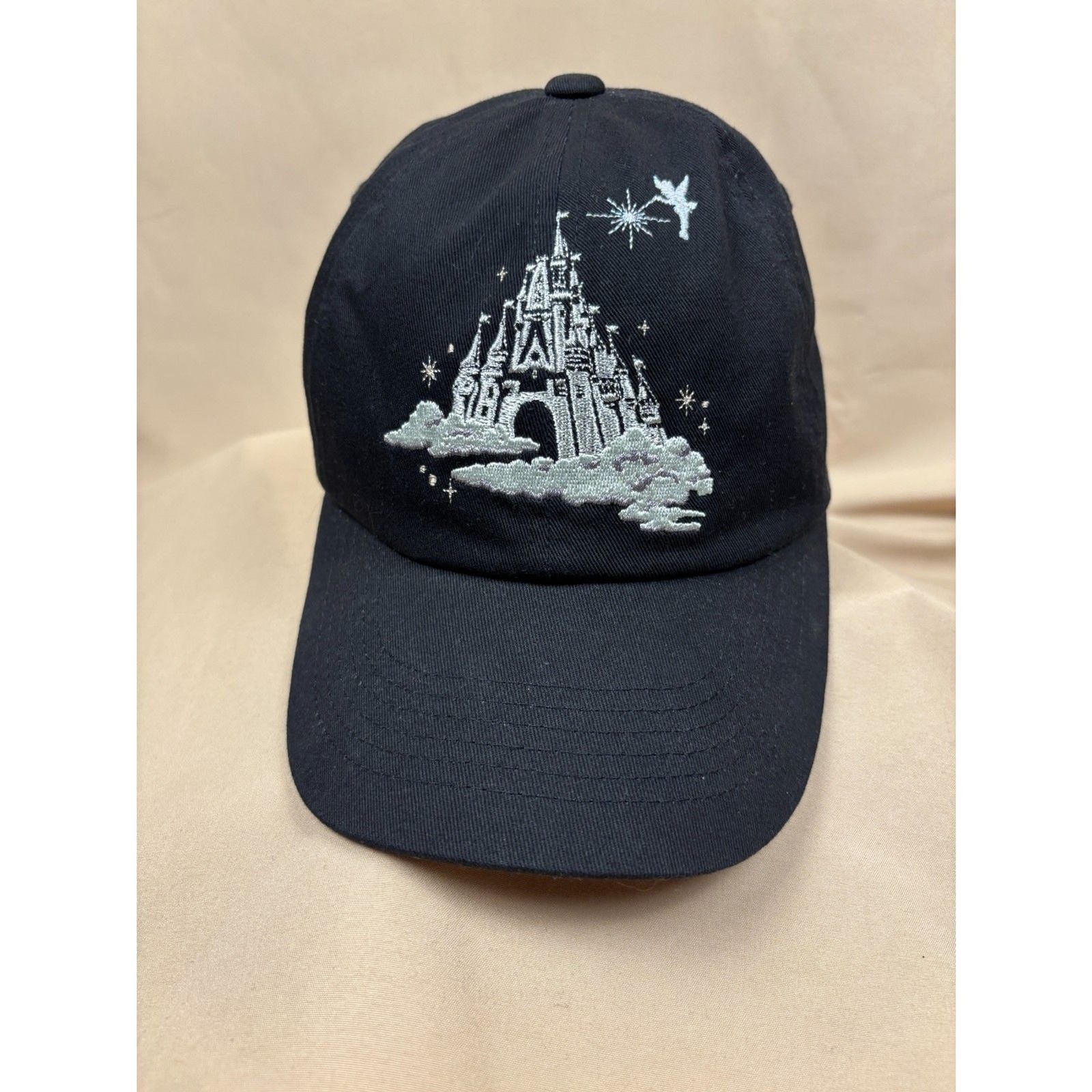 Tokyo Disneyland Tinkerbell Cinderella Castle Embroidered Black Strapback Cap
