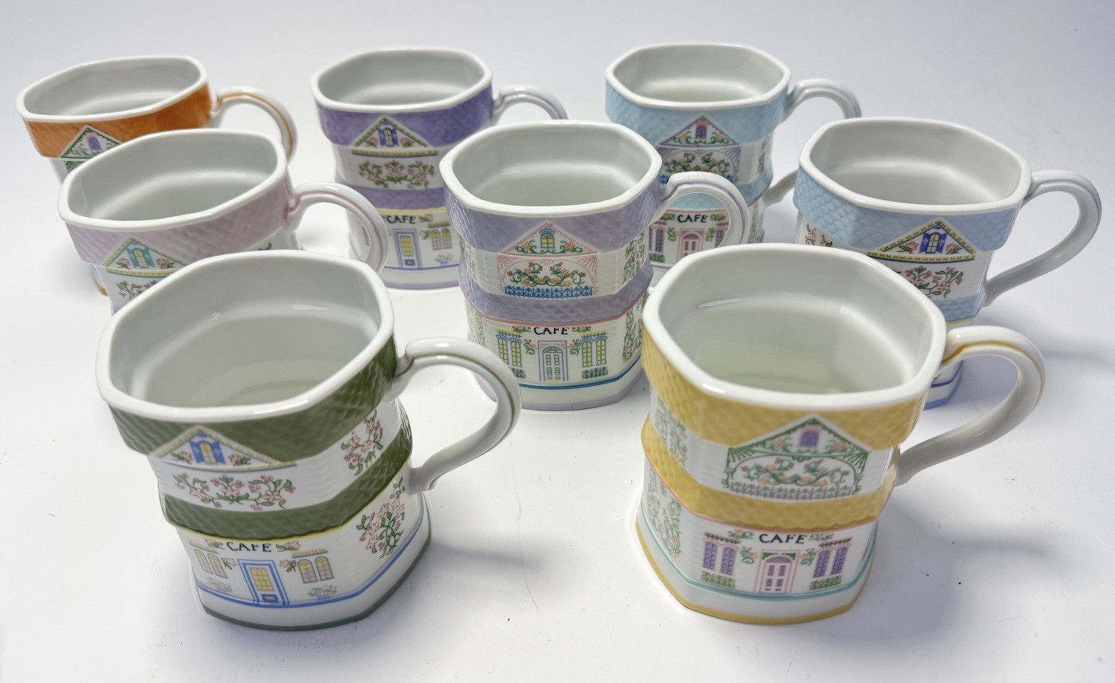 Lenox Village Coffee Mugs Fine Porcelain Cafe Mint Set of 8 Vintage 1992