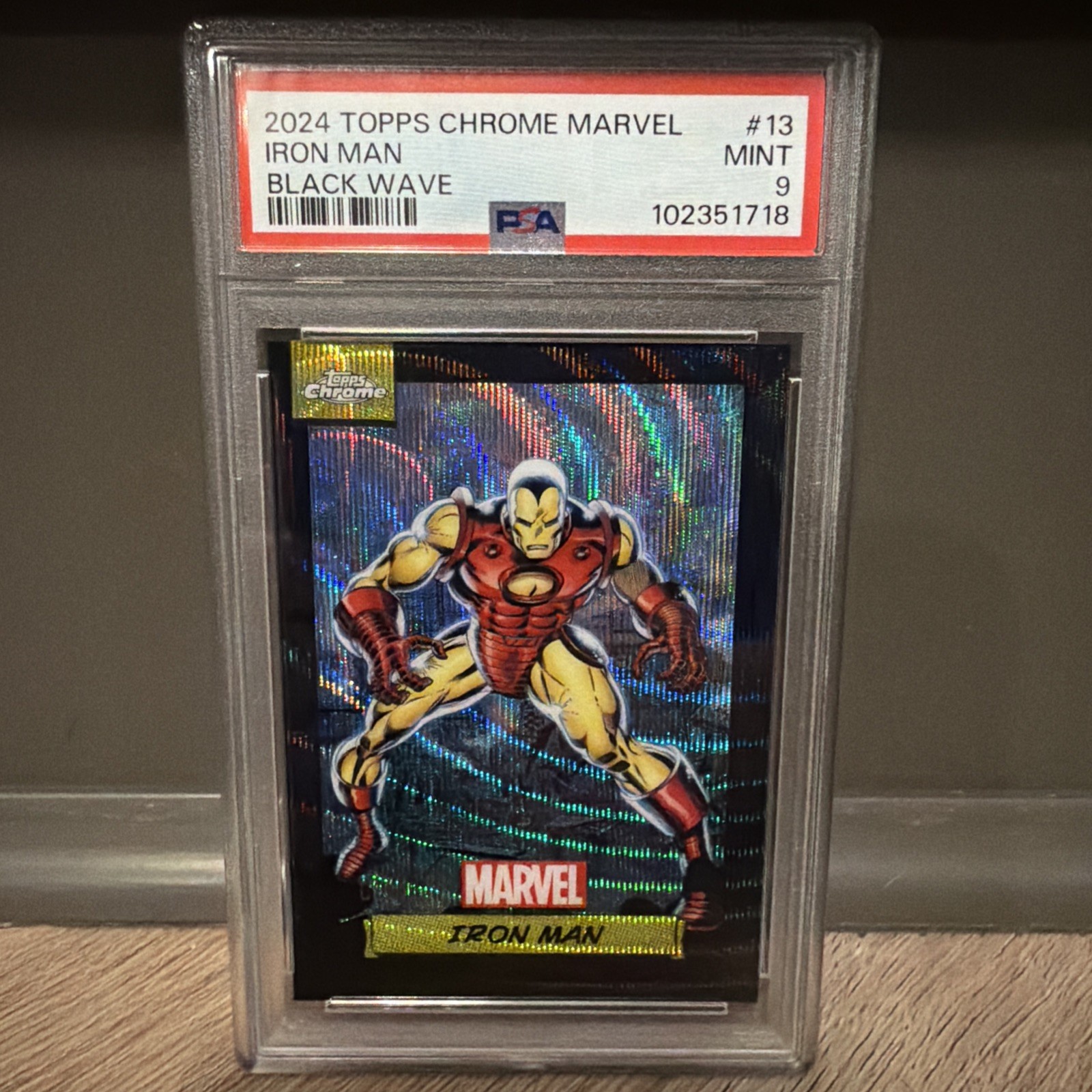 2024 Topps Chrome Marvel IRON MAN 9/10 Black Wave (PSA 9)