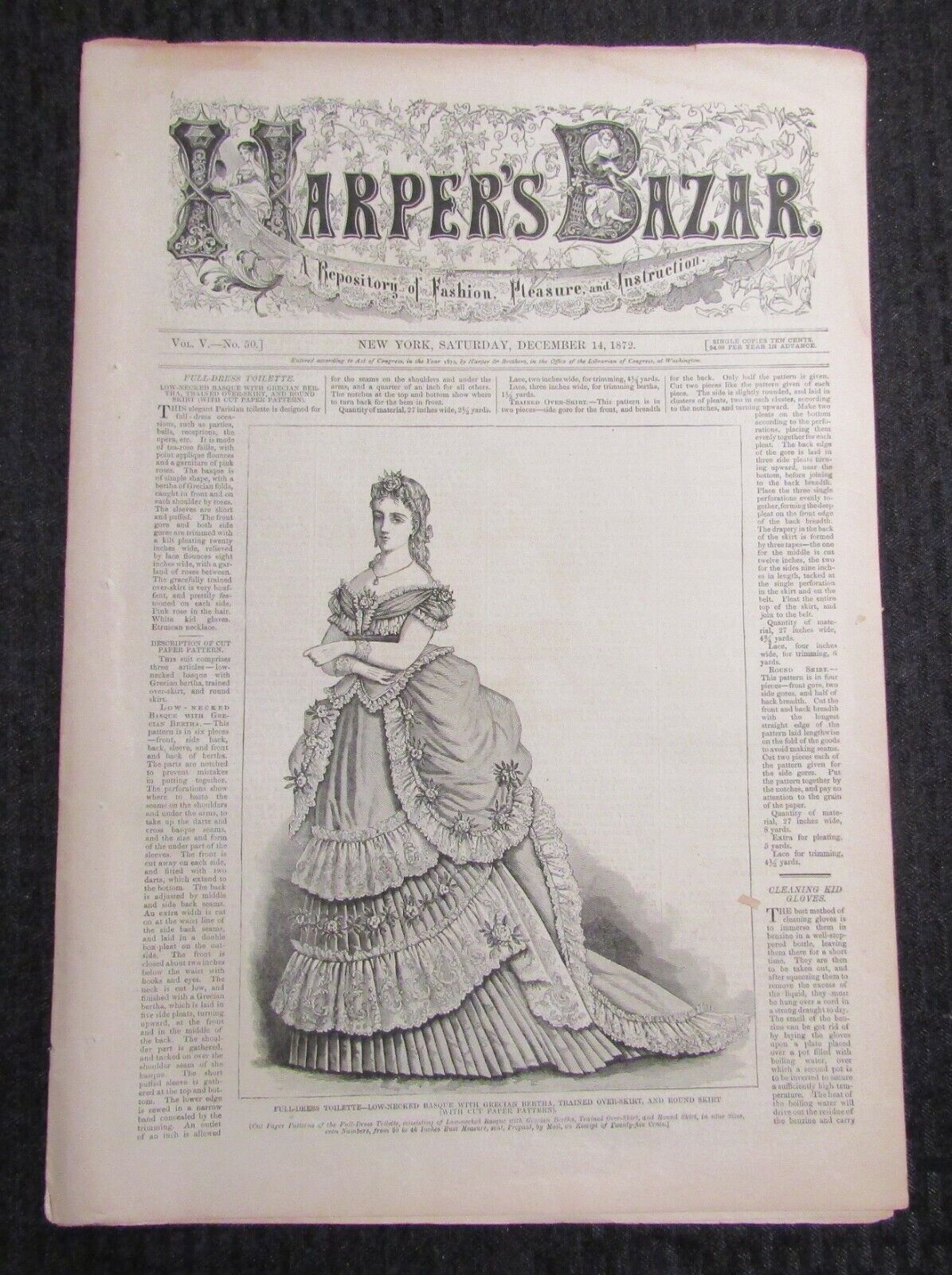 1872 Dec 14 HARPER'S BAZAR NY Fashion Newspaper v.V #50 GD+ 2.5 Illustrated