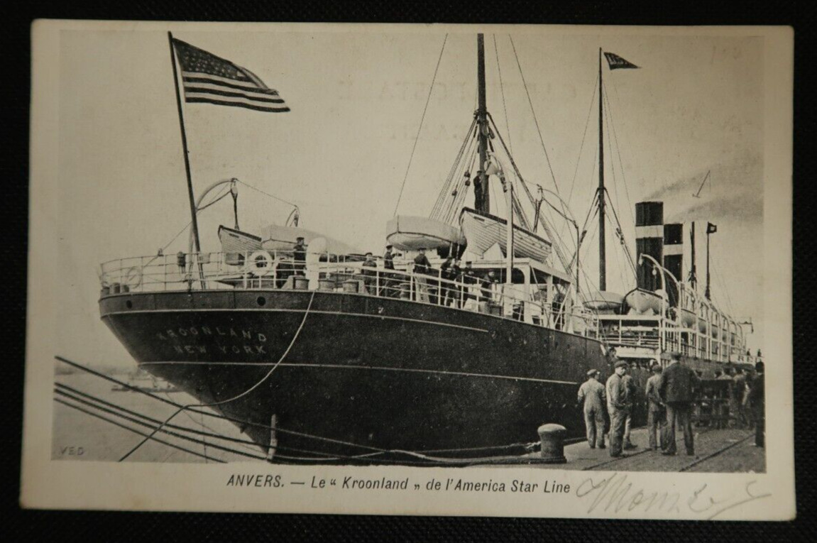 Anvers Le Kroonland America Star Line Postcard Steamship Black & White Image