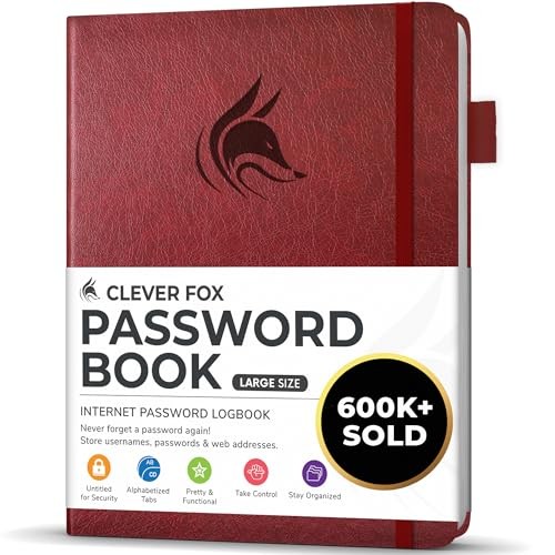  Password Book with alphabetical tabs. Large (7.0 x 10.0 Inch) Wine Red